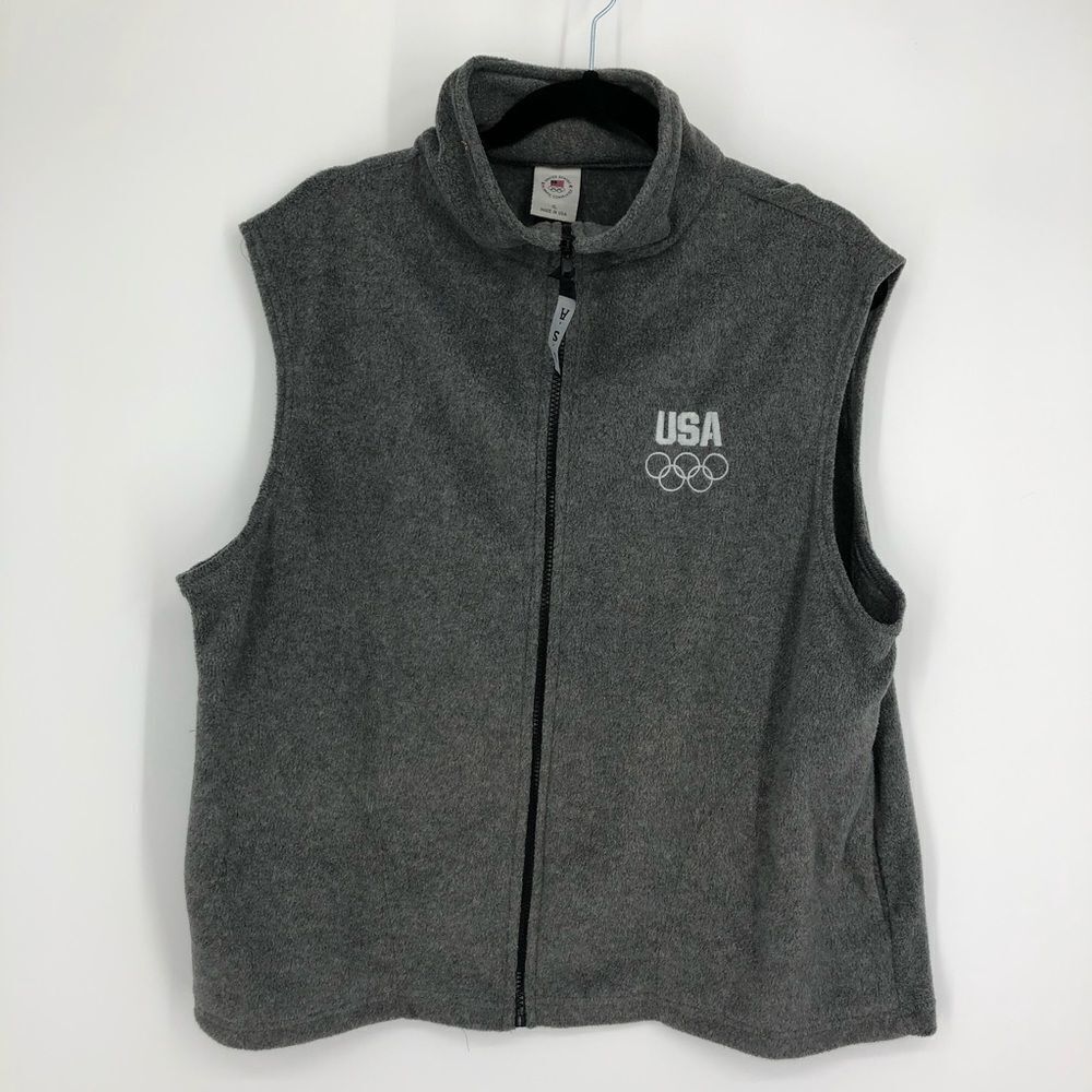 Vtg Vest Size Extra Large USA Olympics Gray Fleece‎ Zip Up Embroidered